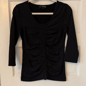 Elegant Black Ruched 3/4 Sleeve Top